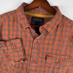 Brothers Sons Flannel Shirt Mens‎ Medium Burnt Orange Grey Plaid Flap Pockets